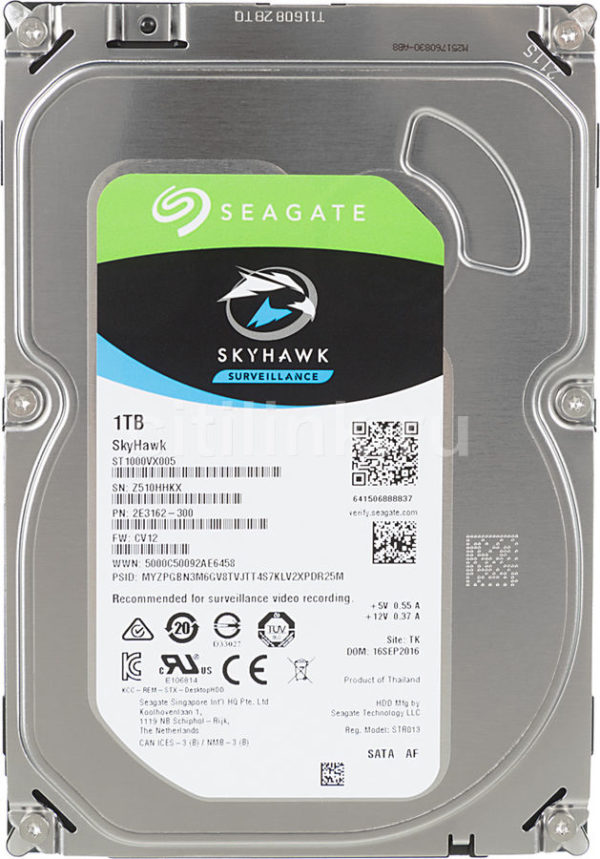 Жесткий диск SEAGATE Skyhawk ST1000VX005, 1Тб, HDD, SATA III, 3.5″